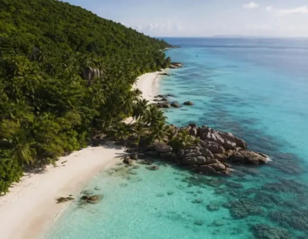 Underrated island vacation with empty beach turquoise water and peaceful natural scenery