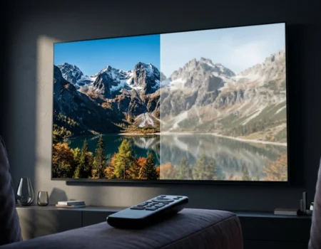 Side by side comparison of sharp and blurry 4K streaming on a TV showing how a 4K Streaming Blurry Fix improves picture quality