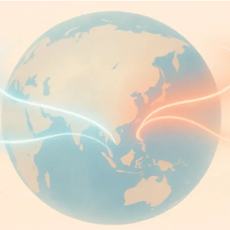 A split image showing characters from a colorful anime next to actors from a dramatic Korean show, with a globe in the middle.