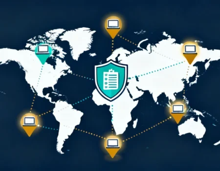 World map showing a business continuity plan for remote teams across multiple time zones