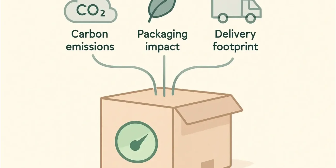 carbon tracking dashboard for a subscription box showing eco score and emissions data