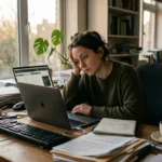 Person sitting at a cluttered desk looking mentally drained showing the effects of decision fatigue on willpower