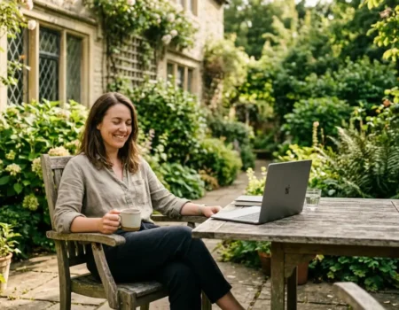 Relaxed professional enjoying a free Friday outdoors showing the benefits of the four-day work week on wellbeing and balance