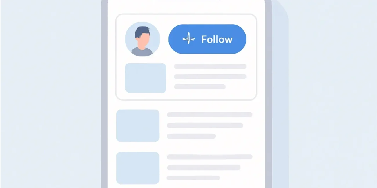 Google Discover feed showing the Follow button on an article card