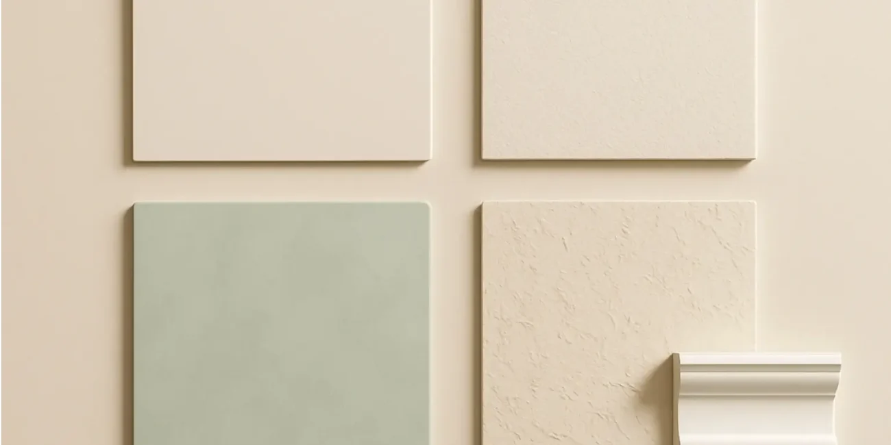 A diagram showing three different wall trim styles: picture frame molding, board and batten, and beadboard, with labels for each type.