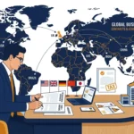Businessman reviewing international contracts showing permanent establishment tax risks across countries