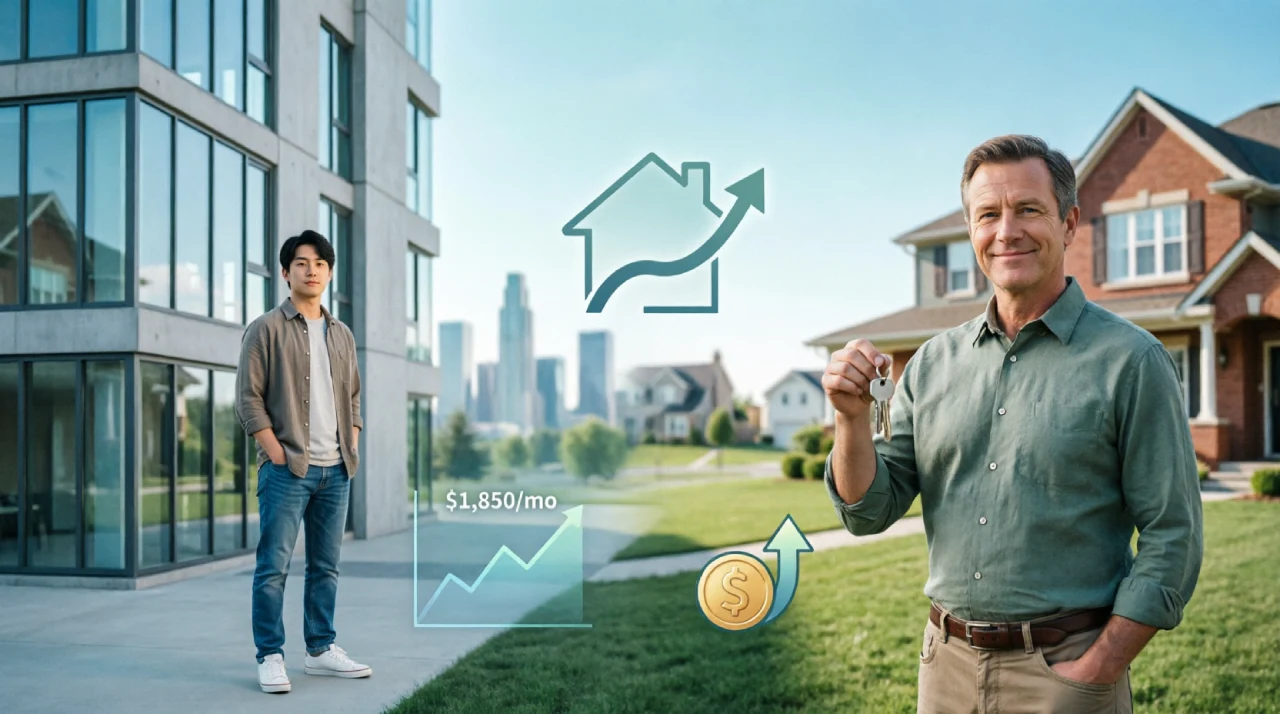 Comparison of renting an apartment versus buying a home in 2026.