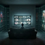 Person locked inside a Streaming Algorithm Echo Chamber watching the same shows repeat on screen