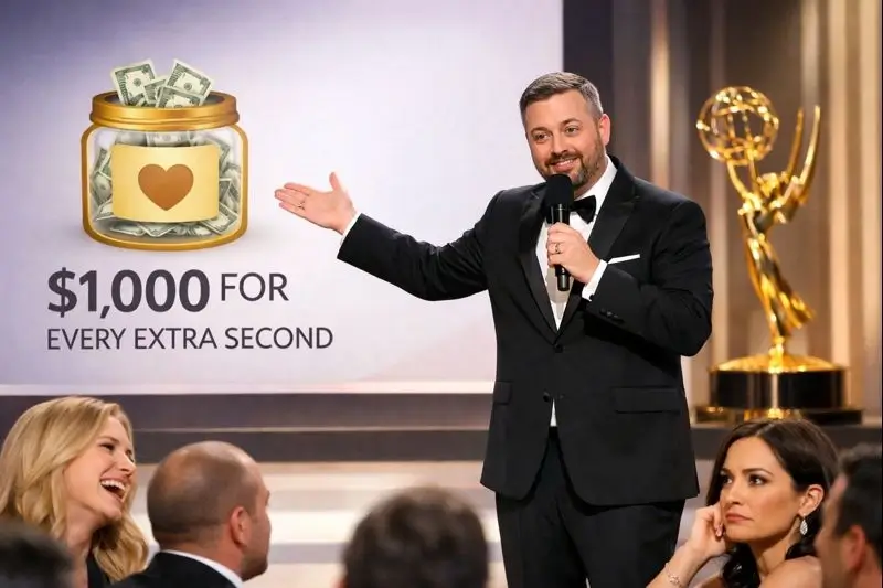 Host Nate Bargatze on stage at the 2026 Emmy Awards, highlighting the night's divide between winners and fan favorites.