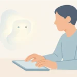 Marketer using generative AI tools to create human-centered content on a laptop