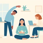 Remote team members working from home while focusing on wellness and work-life balance