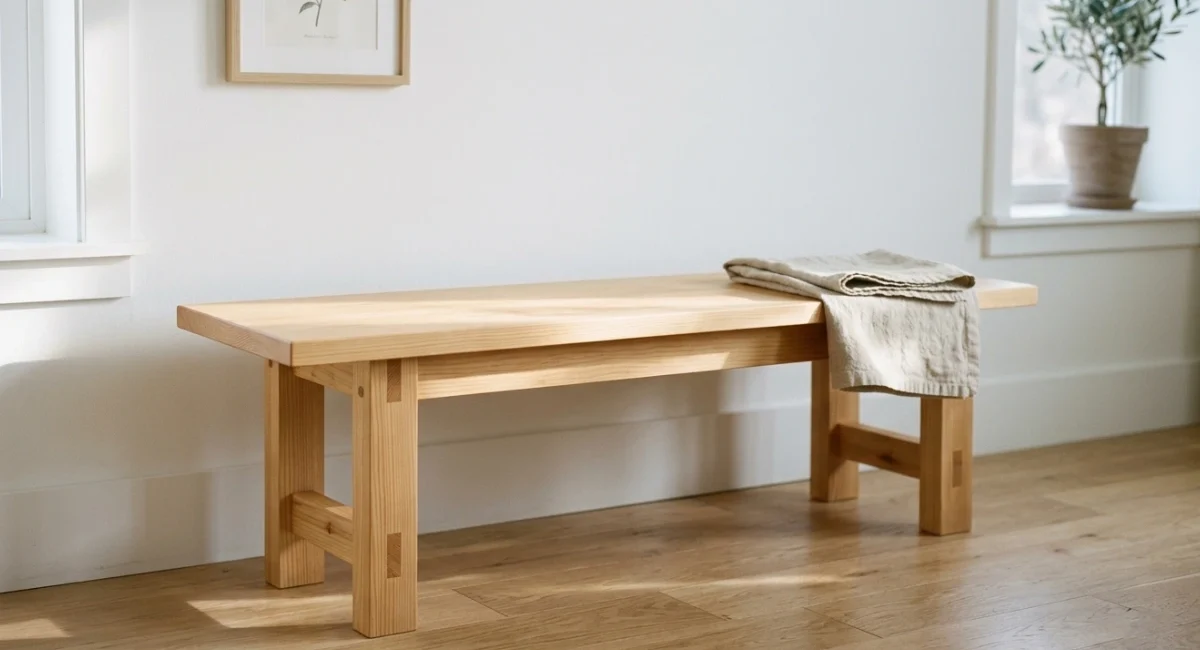 Handmade wooden bench without screws built using mortise and tenon joinery