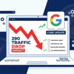 Pages lost traffic after Google core update shown on an analytics dashboard with a downward graph