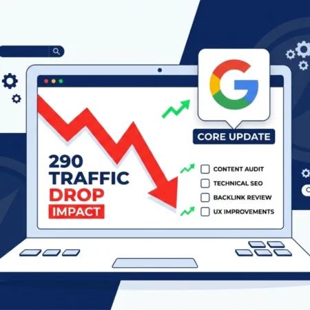 Pages lost traffic after Google core update shown on an analytics dashboard with a downward graph