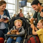 Traveling with kids showing a real family travel moment with joyful chaos and candid emotions