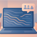 Minimalist illustration of a laptop displaying flowing code lines, representing vibe coding, focus, and modern startup workflows