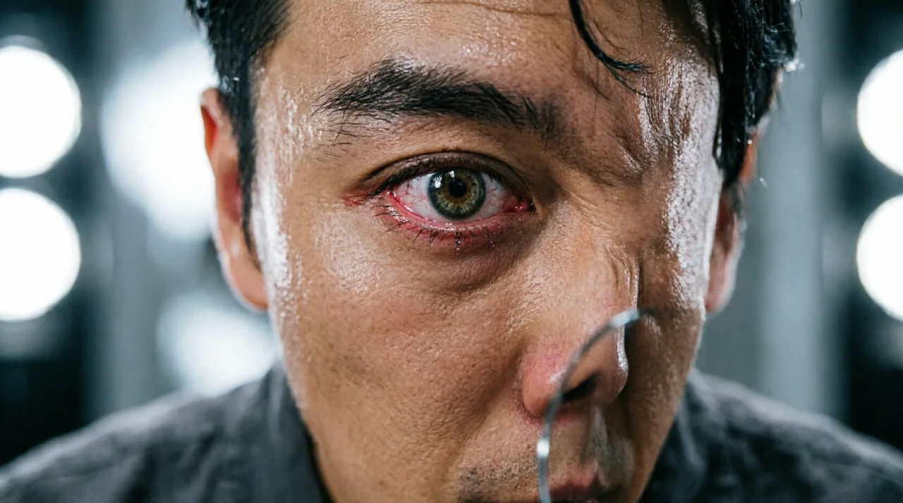 Extreme close-up of an actor's eye showing restrained emotion and micro-expression, demonstrating the subtlety of great film performance