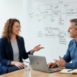IT project manager interviews — candidate answering scenario-based questions in a modern office