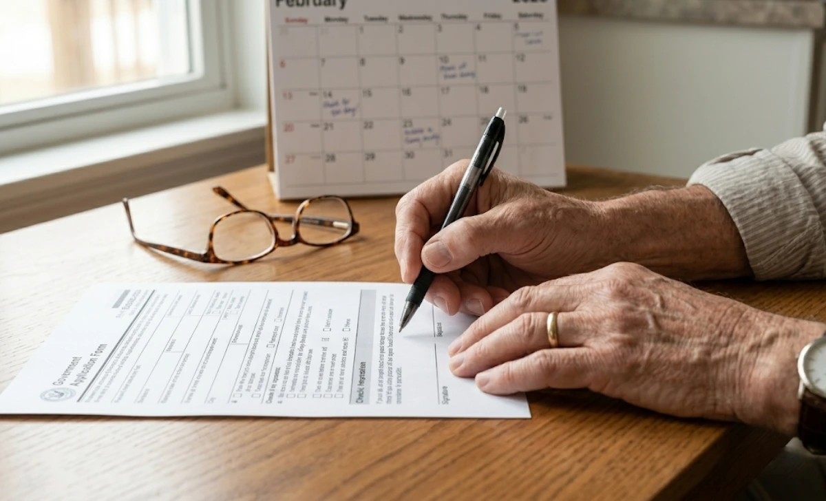 Person pausing before signing Social Security claiming paperwork