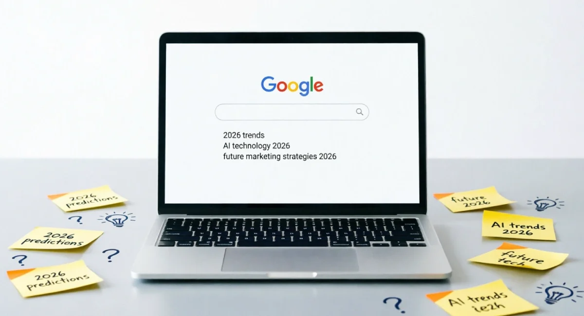 Illustration showing keyword research for free process with Google autocomplete and manual research methods