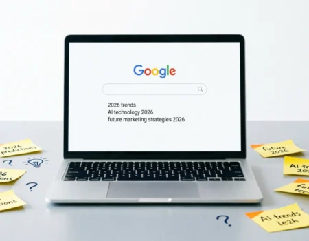 Illustration showing keyword research for free process with Google autocomplete and manual research methods