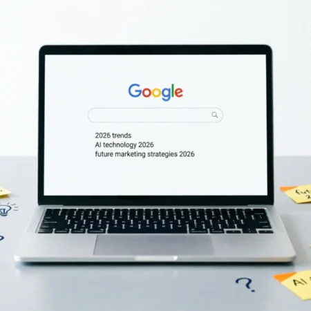 Illustration showing keyword research for free process with Google autocomplete and manual research methods