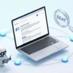 Step-by-step rank without backlinks guide illustration showing EEAT, internal links, and AI search optimization