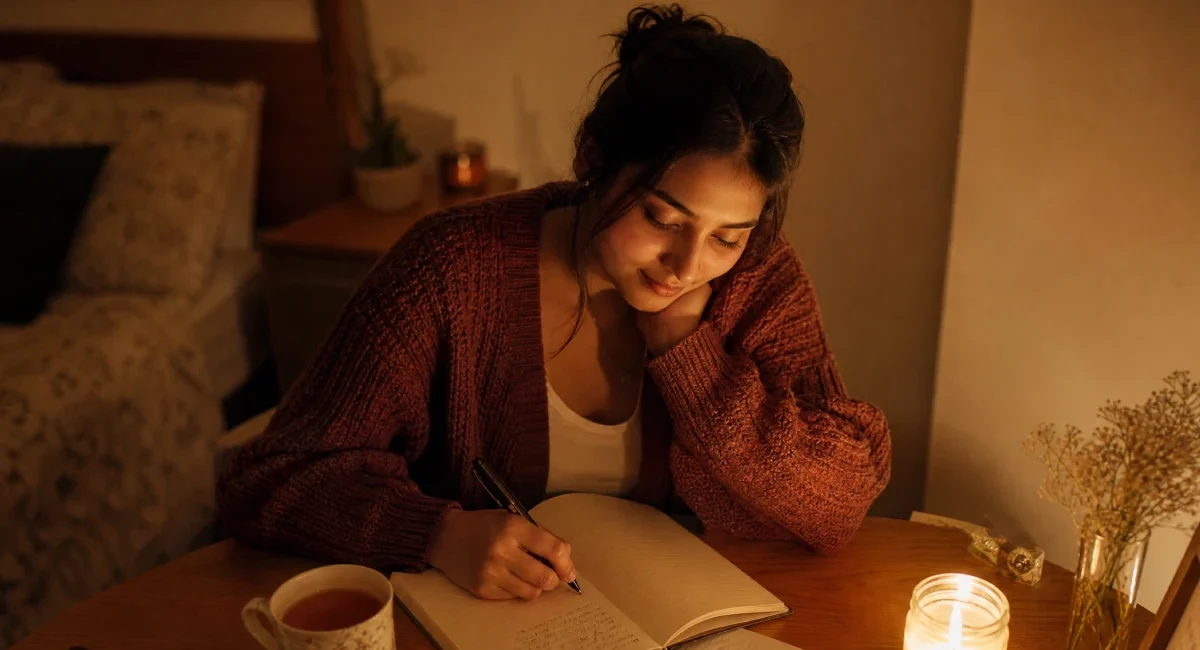 Woman practicing a brain dump ritual anxiety relief technique