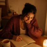 Woman practicing a brain dump ritual anxiety relief technique