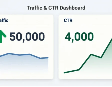 Side-by-side comparison of click-through rate vs traffic showing why high CTR drives more conversions than high raw traffic volume.