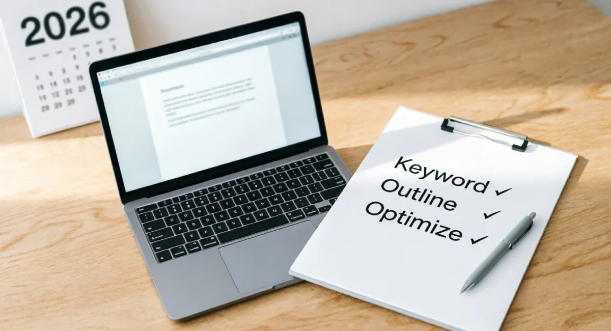 First SEO blog post checklist with ranking steps for 2026