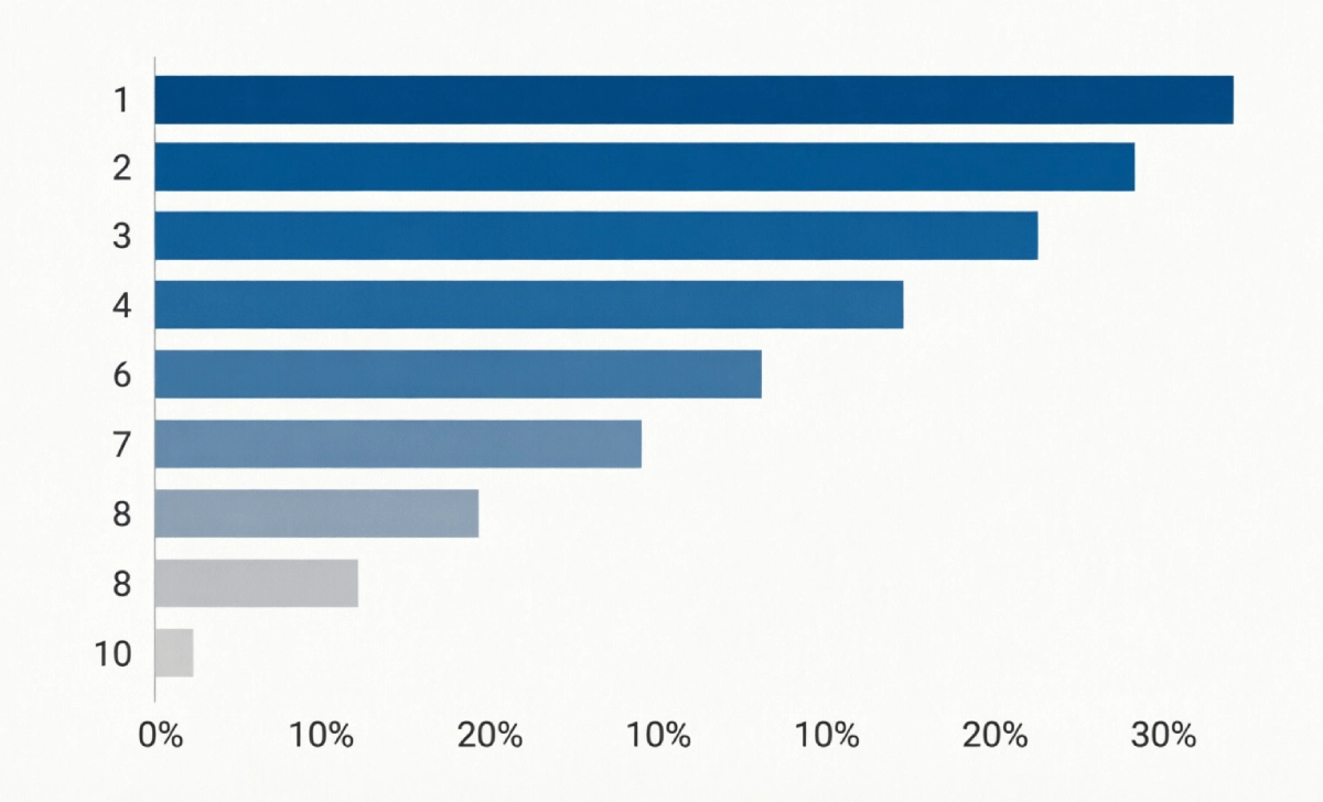 Bar chart showing click-through rate by Google search position, with position one receiving the highest CTR and rates dropping sharply toward position ten.