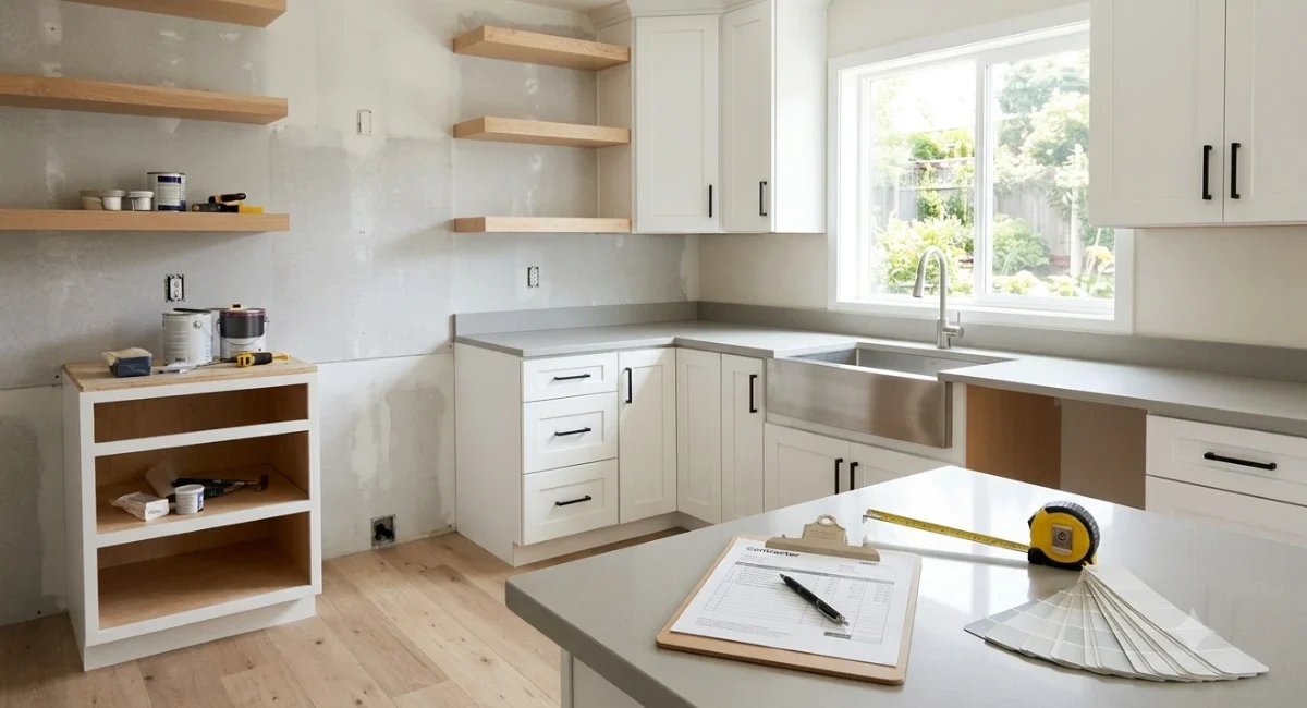 Kitchen remodel cost guide showing modern kitchen renovation in progress