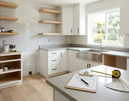 Kitchen remodel cost comparison showing budget ranges for cabinets, countertops, and labour