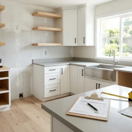 Kitchen remodel cost guide showing modern kitchen renovation in progress