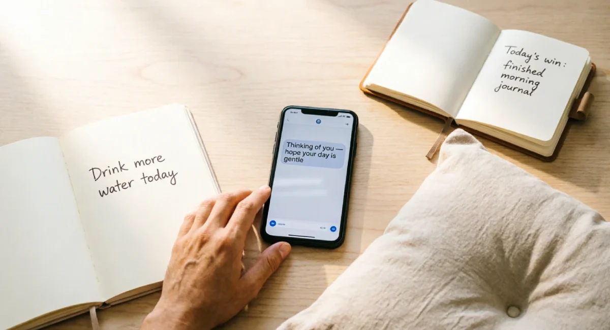 Micro habits change day: five small two-minute morning and evening rituals — breathing before phone, writing one intention, sending a real message, tidying a space, and noting a daily win.