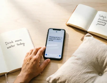 Micro habits change day: five small two-minute morning and evening rituals — breathing before phone, writing one intention, sending a real message, tidying a space, and noting a daily win.
