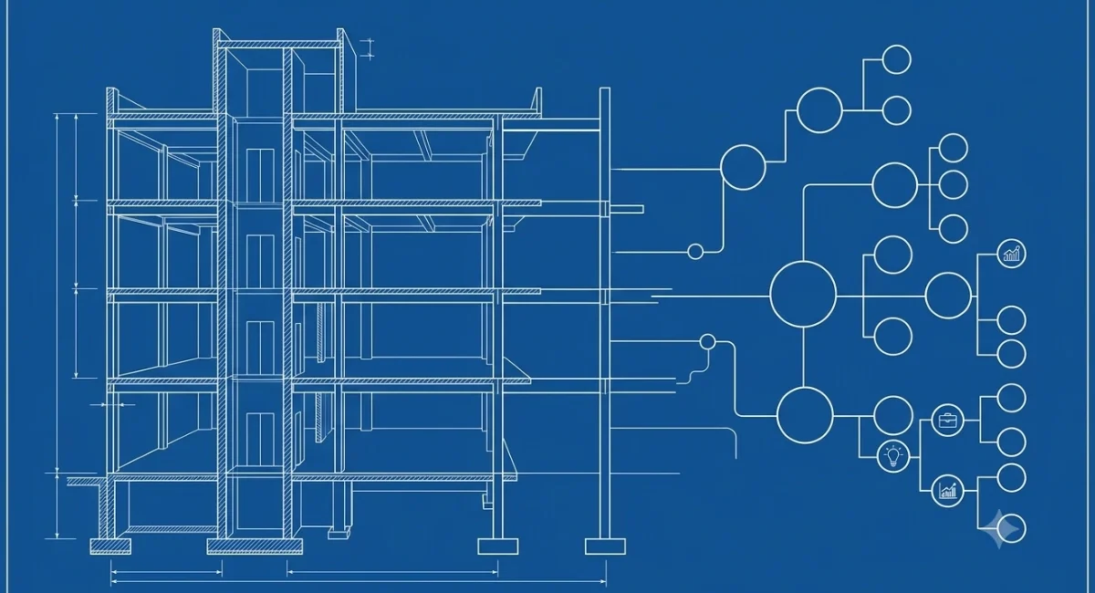 Blueprint-style illustration representing operational infrastructure for business scaling
