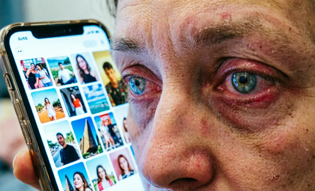 Eye strain from Pinterest scrolling fatigue showing visual overload from hundreds of images