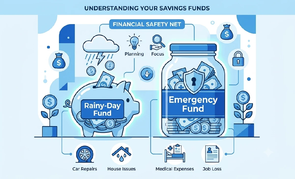 Comparison of a business rainy-day fund and a larger business emergency fund