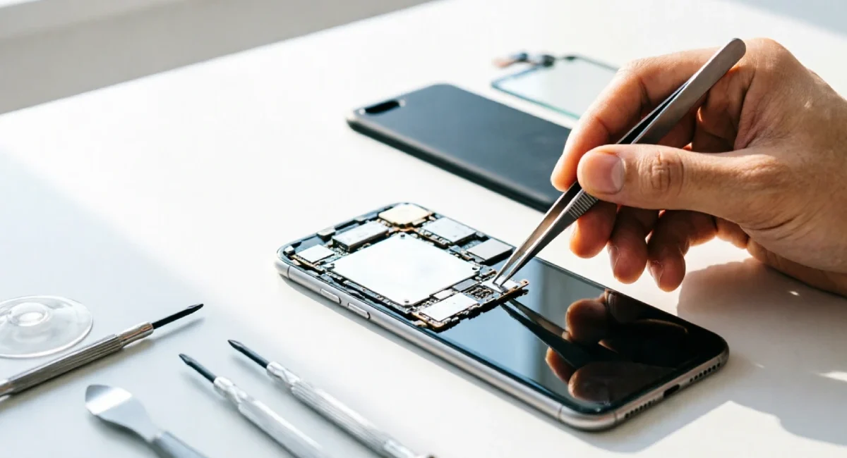 right to repair laws technician repairing smartphone with genuine parts