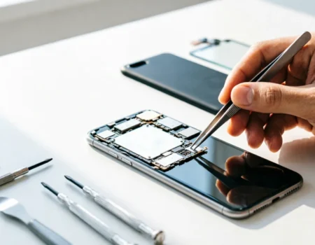 right to repair laws technician repairing smartphone with genuine parts