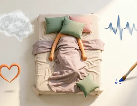 4 types of rest illustrated around a peacefully resting person