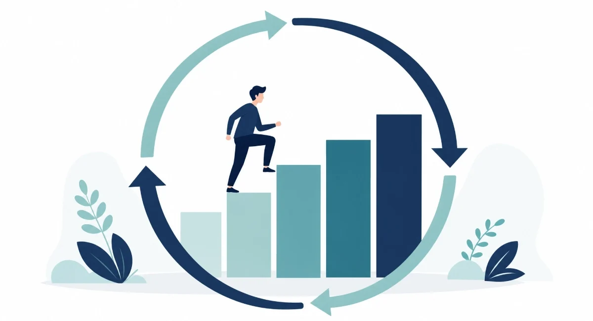 Disciplined repetition learning cycle showing steady skill growth