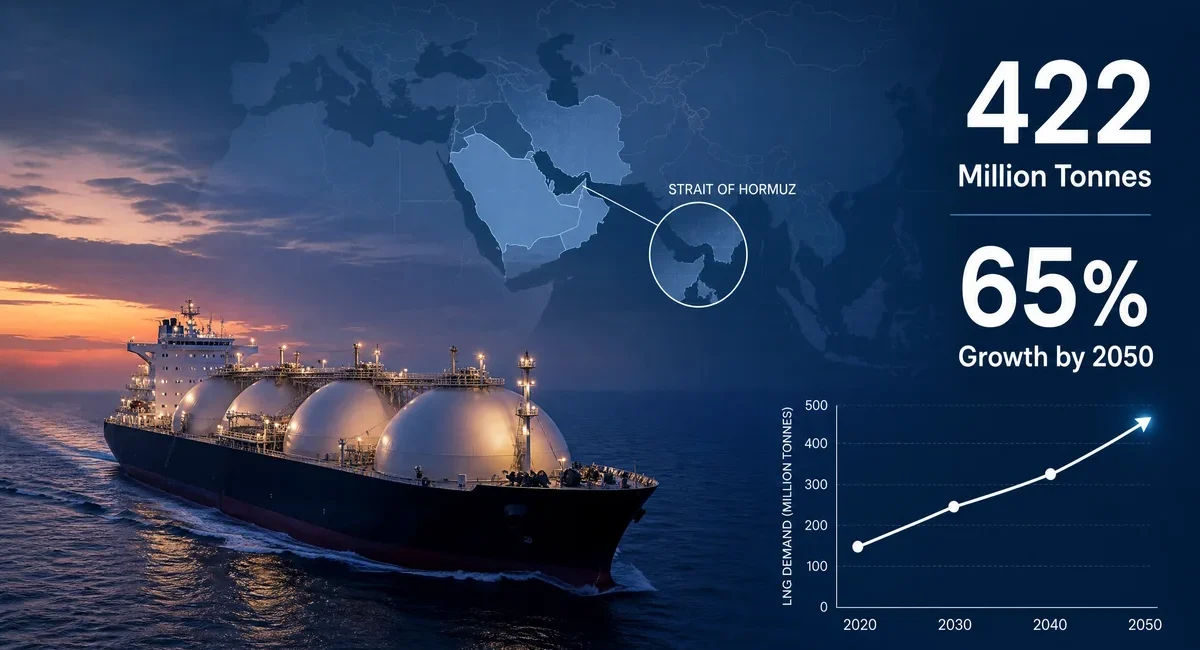 Shell LNG Outlook 2026 chart showing global LNG trade growth to 2050