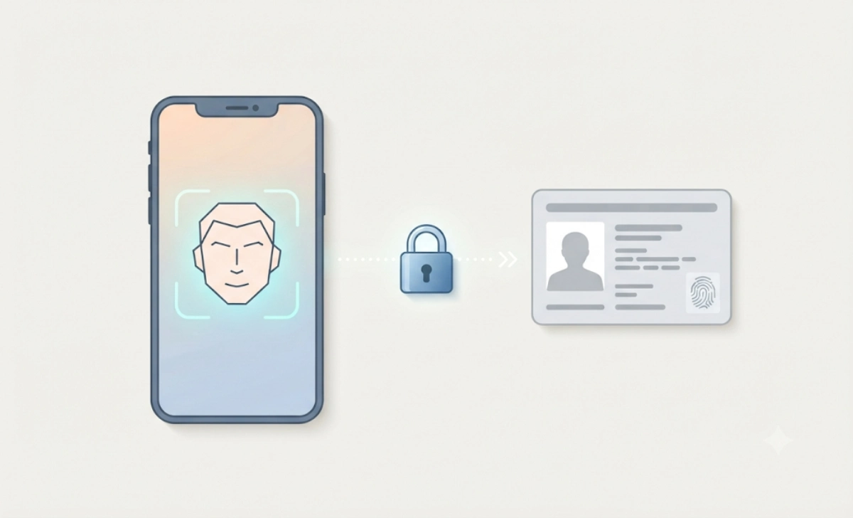 Illustration of selfie and ID verification used for AI likeness detection identity checks
