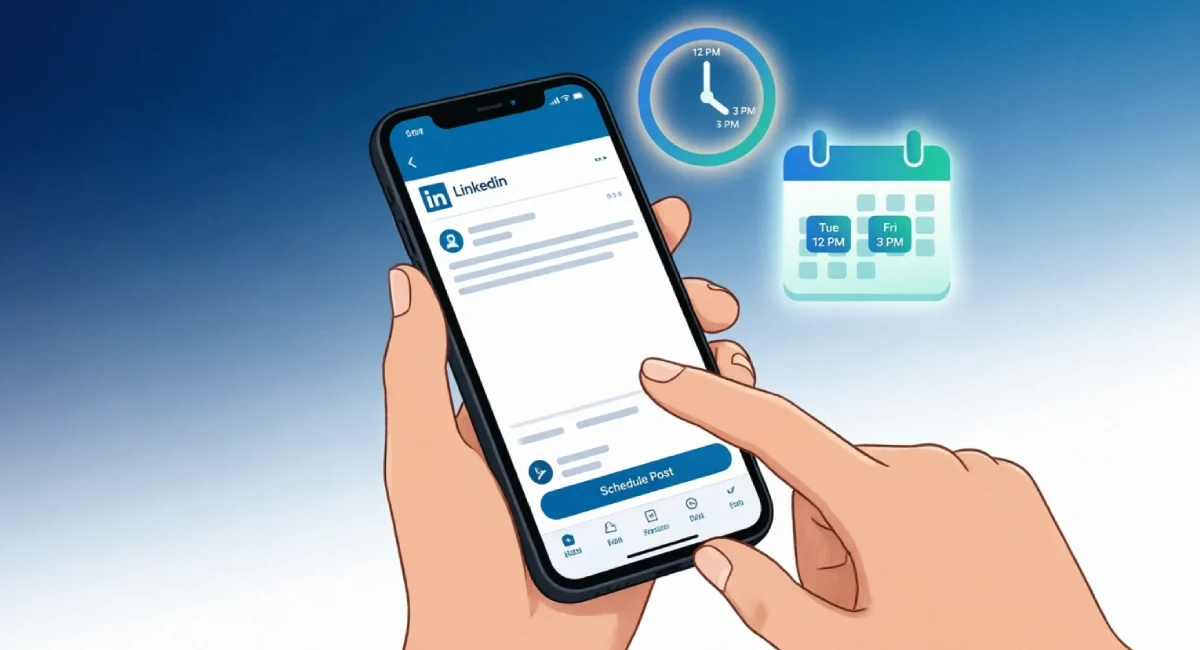 Best LinkedIn posting time 2026 — clock and calendar showing peak engagement hours