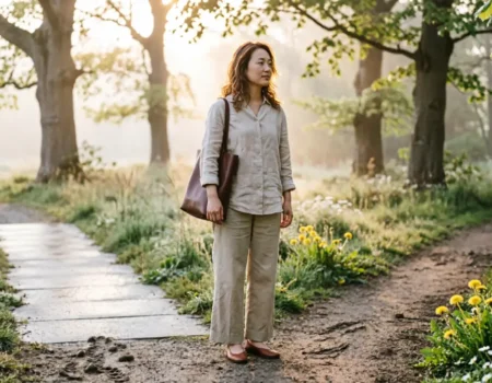 brain prefers familiar routines even when unhappy, person standing at a path choosing between old comfort and new change
