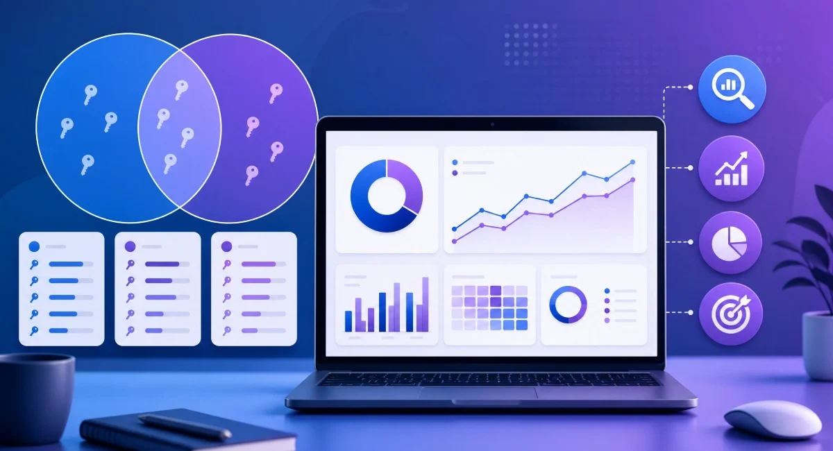 Competitor keyword gap analysis dashboard comparing website keyword rankings