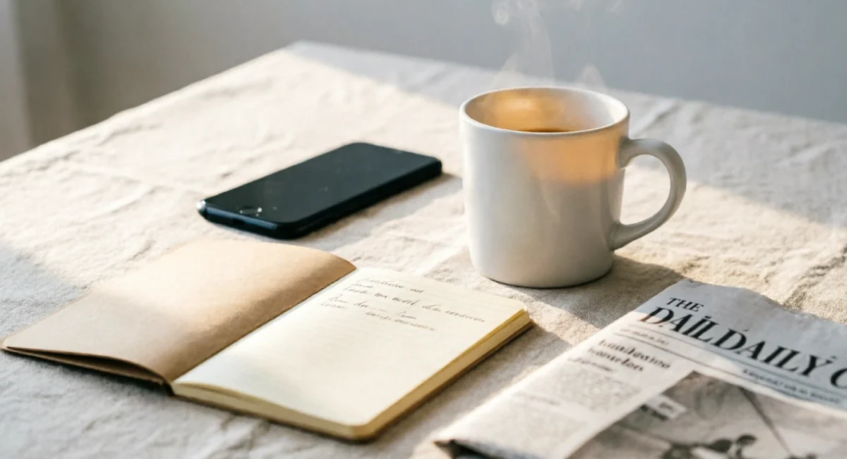 curate a low-information diet with a calm, phone-free desk setup